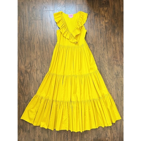 Kate Spade • Poplin Ruffle Tiered Dress mustard yellow gold cotton maxi midi - Picture 2 of 14